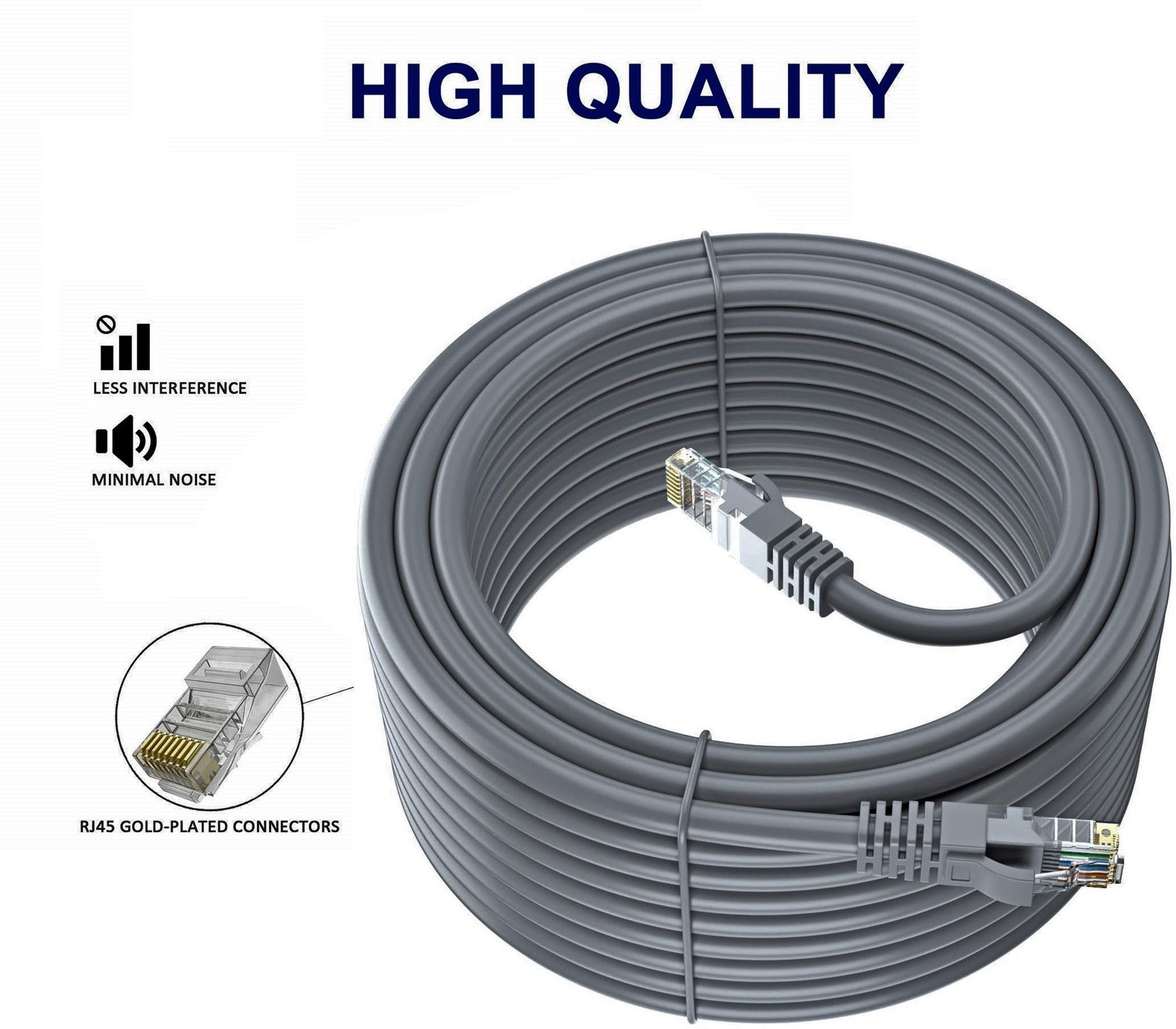 Image of Fedus LAN Cable 50 m 50 Meter Cat6 Heavy Duty Outdoor Cable Weatherproof /UV Resistant 1000mbps Ethernet Cable Suitable for Direct Burial Installations cat6 Ethernet Patch Cable LAN Cable Internet Network Cord
