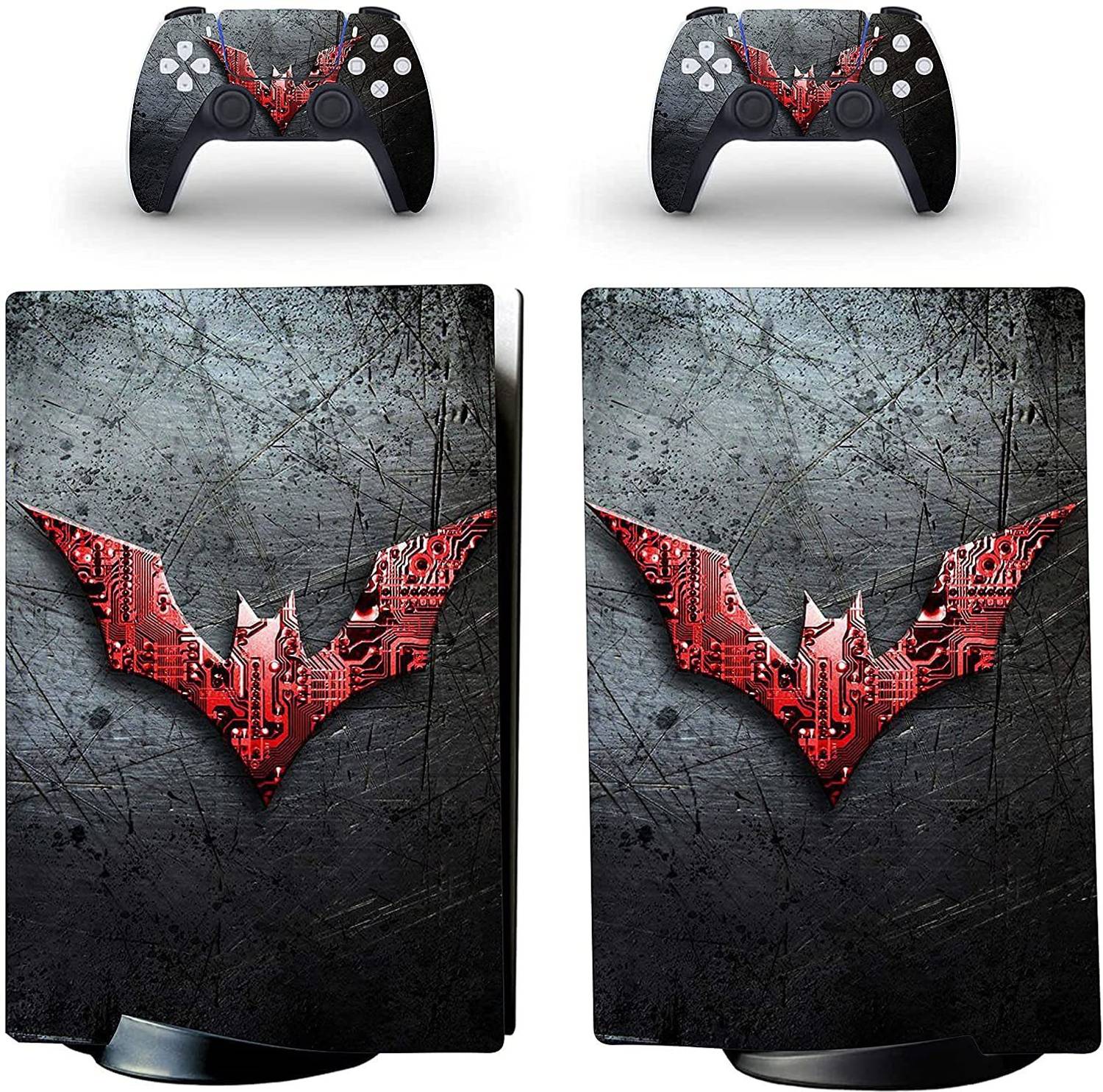 Skinny PS5 Skin Batman Red Logo for PlayStation 5 Disc Edition 1x Console Skin, 2x Dualsense Controller Skin Gaming Accessory Kit