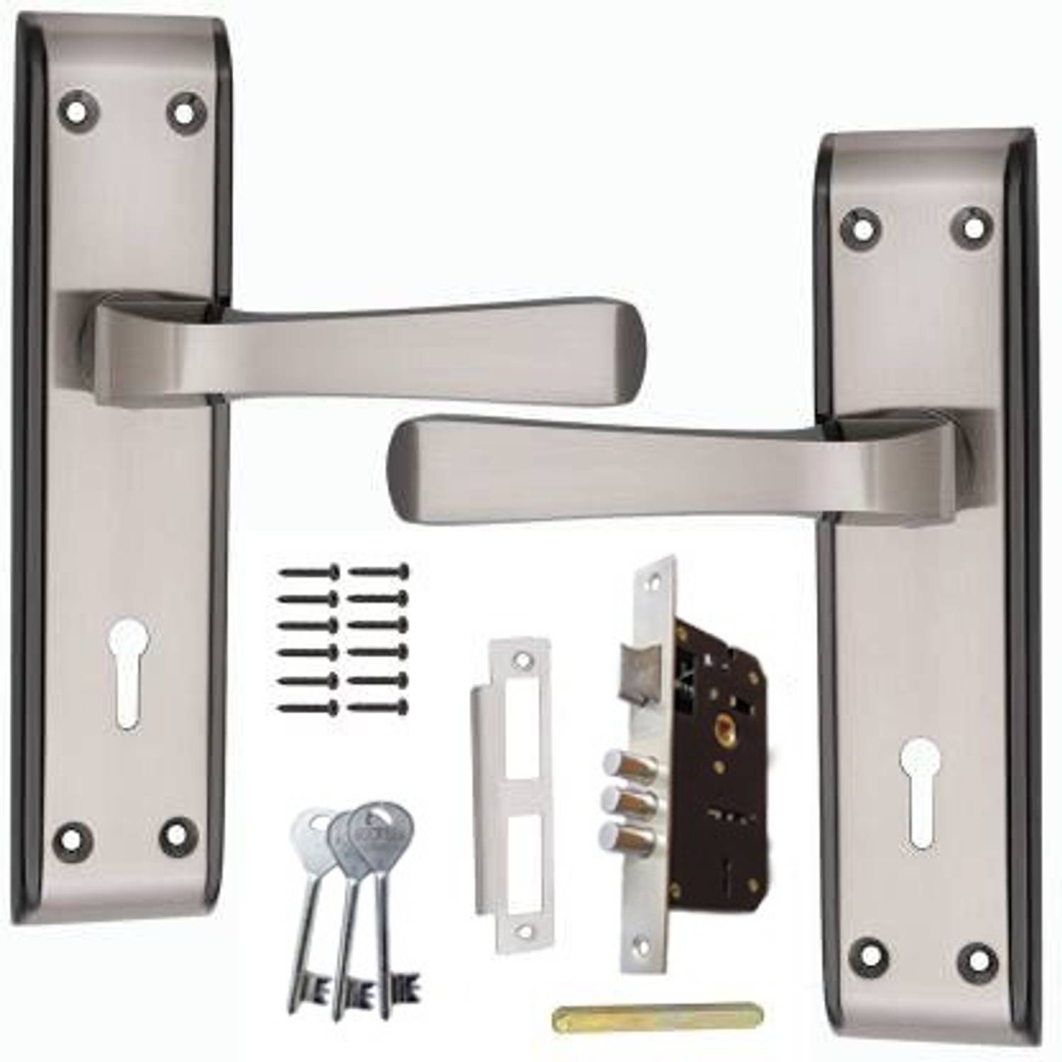 BUCKLER Iron-Brass Black-Silver 7 Inch Mortise Handle Set with 70mm Bullet 303 Lock