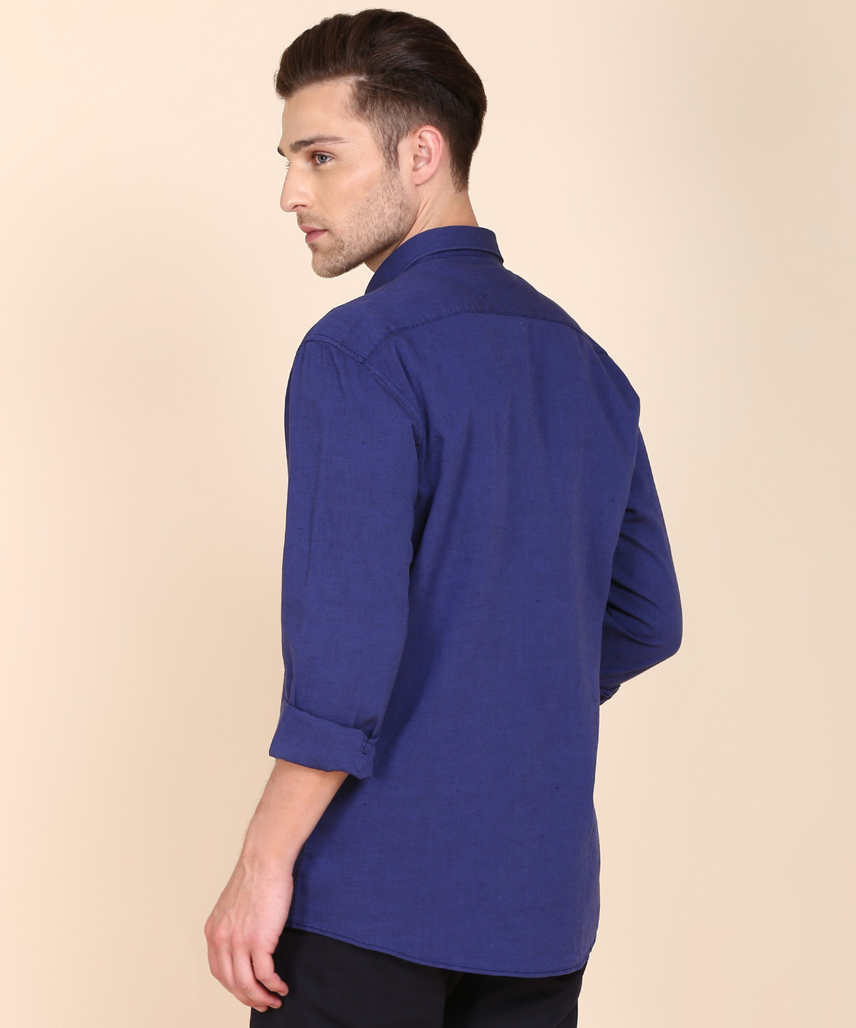 Image of Louis Philippe Sport Men Solid Casual Dark Blue Shirt