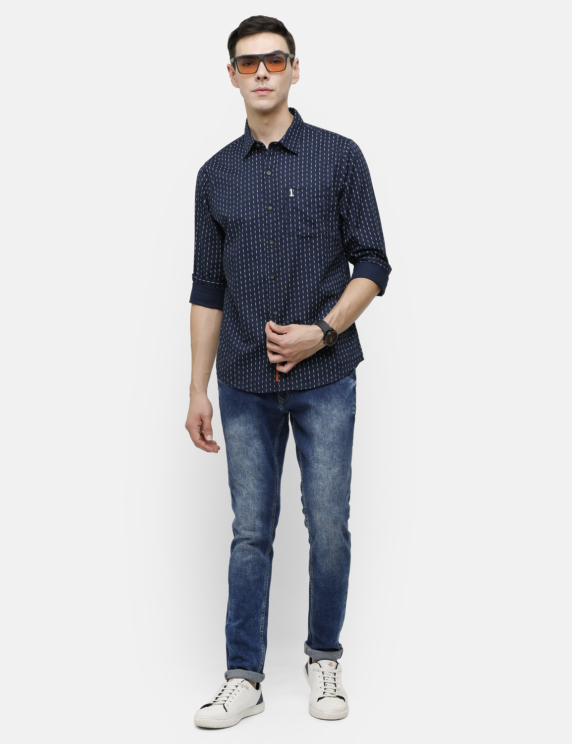 Image of SINGLE by Ranbir Kapoor Men Checkered Casual Blue Shirt