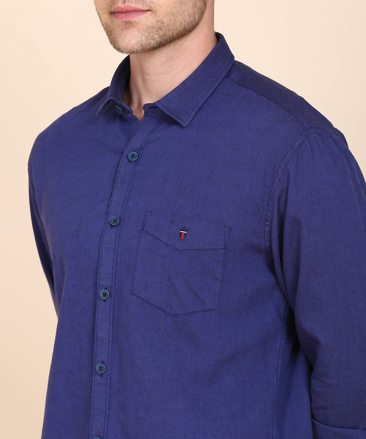 Image of Louis Philippe Sport Men Solid Casual Dark Blue Shirt
