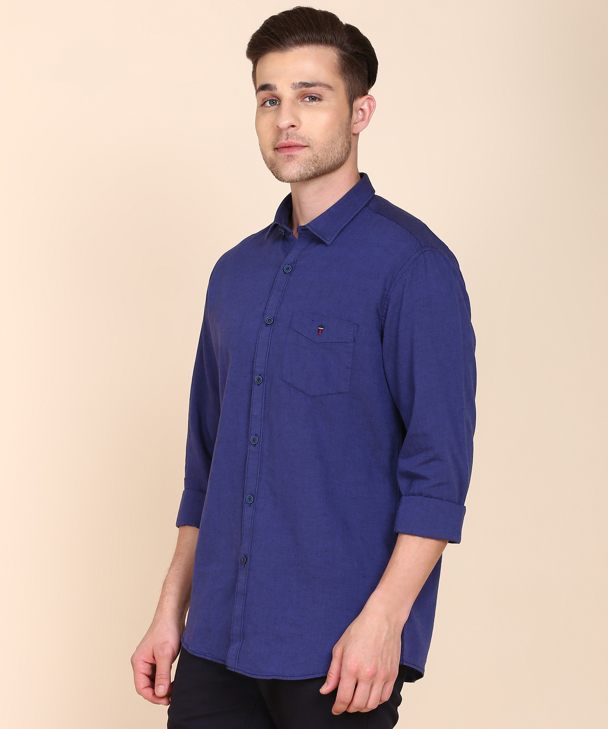 Image of Louis Philippe Sport Men Solid Casual Dark Blue Shirt