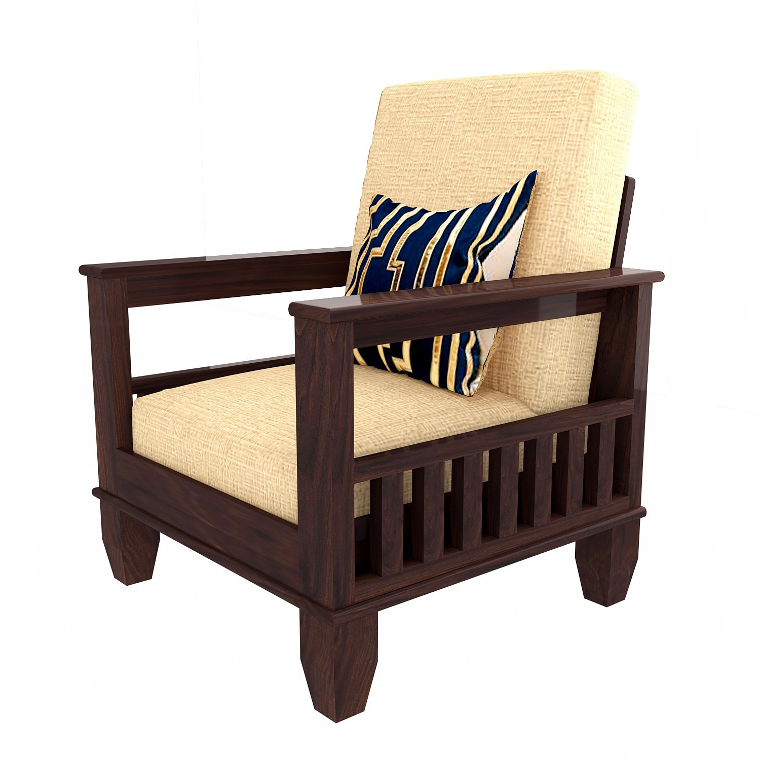 Image of Kendalwood Furniture Solid Wood 1 Seater Wooden Sofa set for living Room Furniture Fabric 1 Seater Sofa