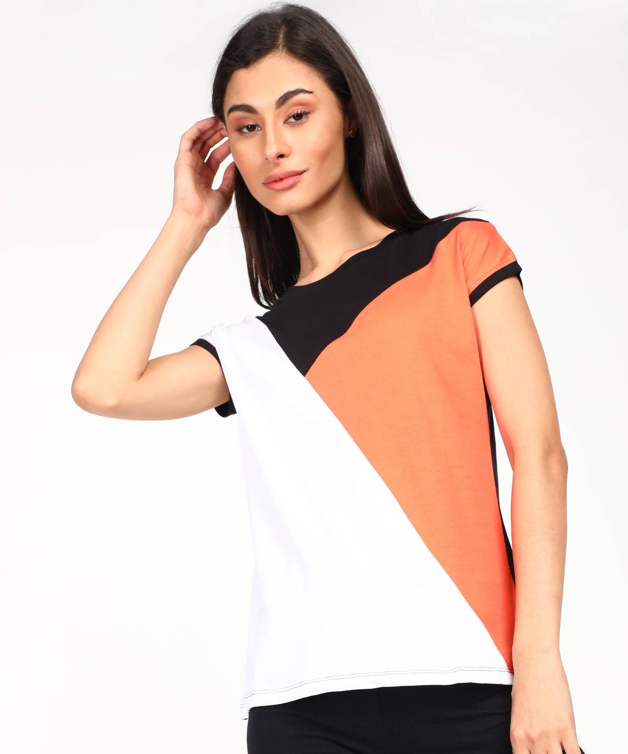 Ajile By Pantaloons Colorblock Women Round Neck Grey T-Shirt