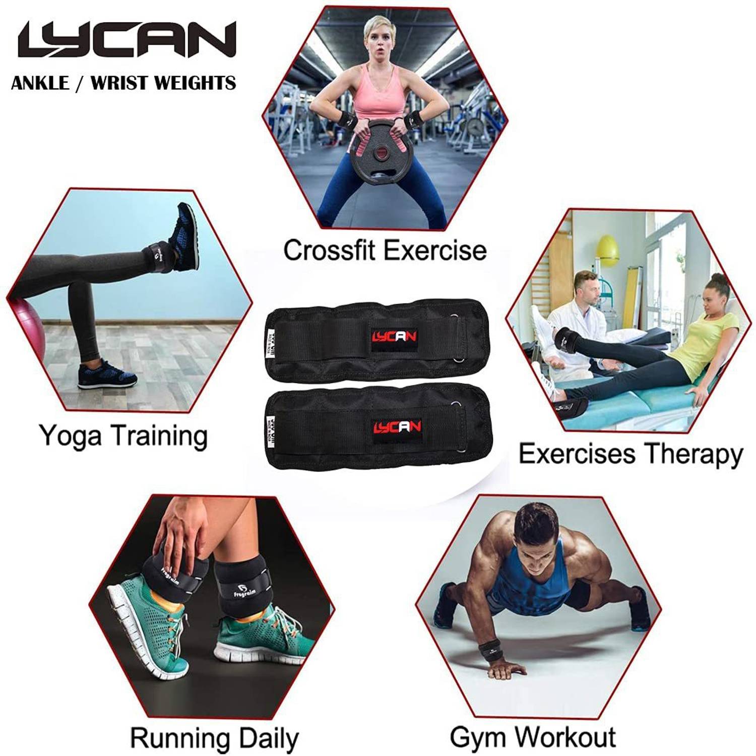 LYCAN FITNESS ANKLE WEIGHT 1KG PAIR Black - Image 5
