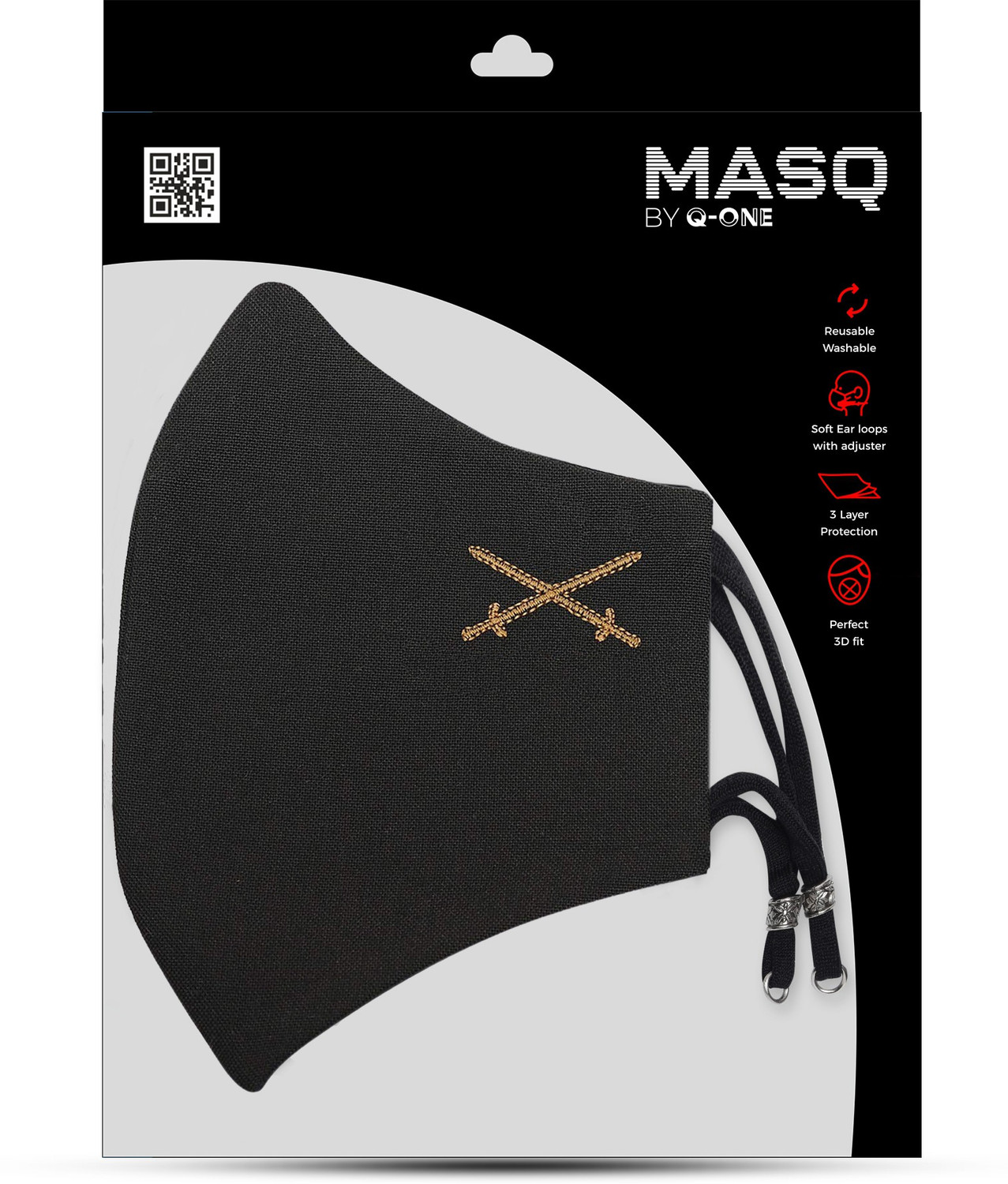 Image of MASQ 4 Layer Protective, 100% Cotton, Cloth Face Mask Combo for Men with Ear Loops Warrior Combo XL 06 Reusable, Washable Cloth Mask