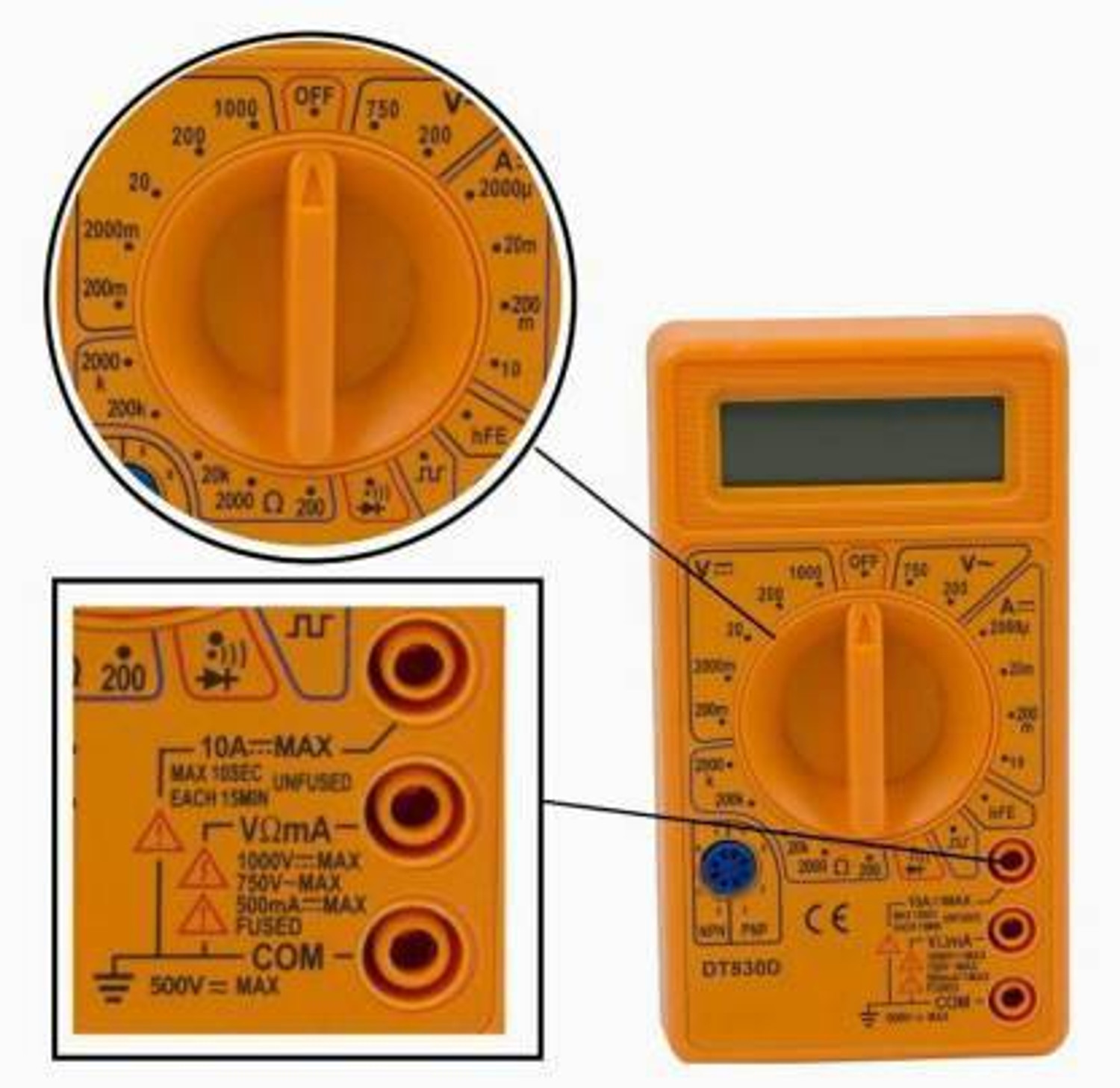 Image of SINKUL Digital Multimeter | Diode And Transistor Tester | AC /DC Volt Test | Test Probes | Voltmeter | Multitester |Volt /OHM Meter (VOM) Multi-Meter Yellow Digital Multimeter