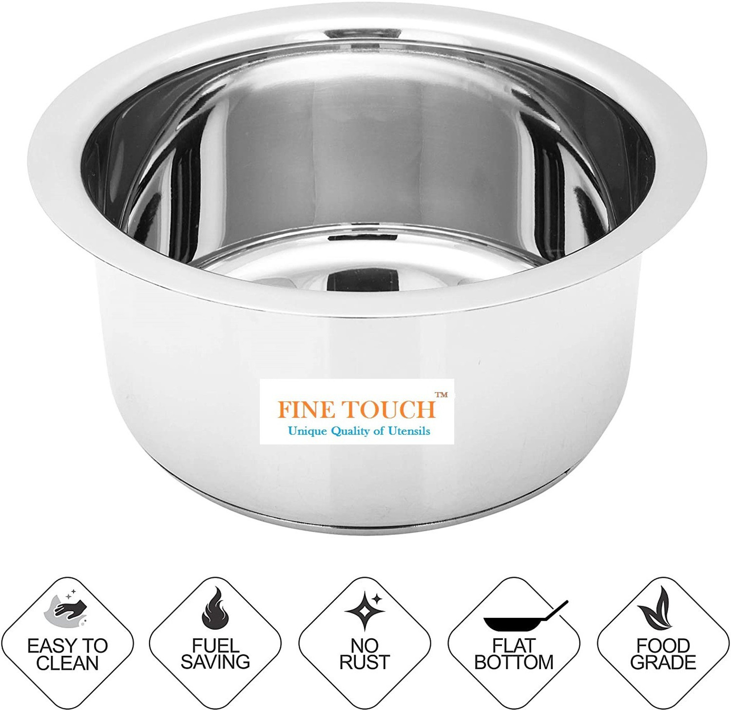 Image of Finetouch Stainless Steel Induction Bottom (Encapsulated Bottom) Induction & Gas Stove Friendly Container /Tope /Cookware Tope /Bhagona /Patila 3 L capacity 22 cm diameter