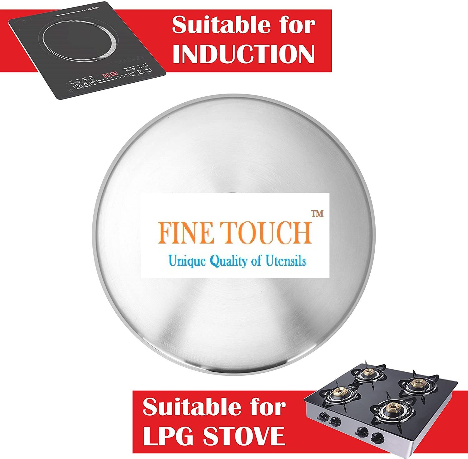 Image of Finetouch Stainless Steel Induction Bottom (Encapsulated Bottom) Induction & Gas Stove Friendly Container /Tope /Cookware Tope /Bhagona /Patila 3 L capacity 22 cm diameter