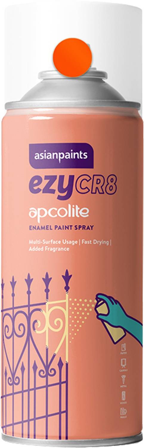 Asian Paints ezyCR8 Apcolite Enamel Multi-Surface DIY Spray Paint 125 g Orange Spray Paint 200 ml