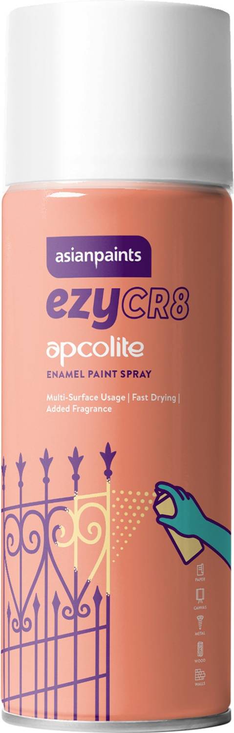 Asian Paints ezyCR8 Apcolite DIY 100% Acrylic | Multi-Surface Use: Metal, Wood & Walls White Spray Paint 400 ml