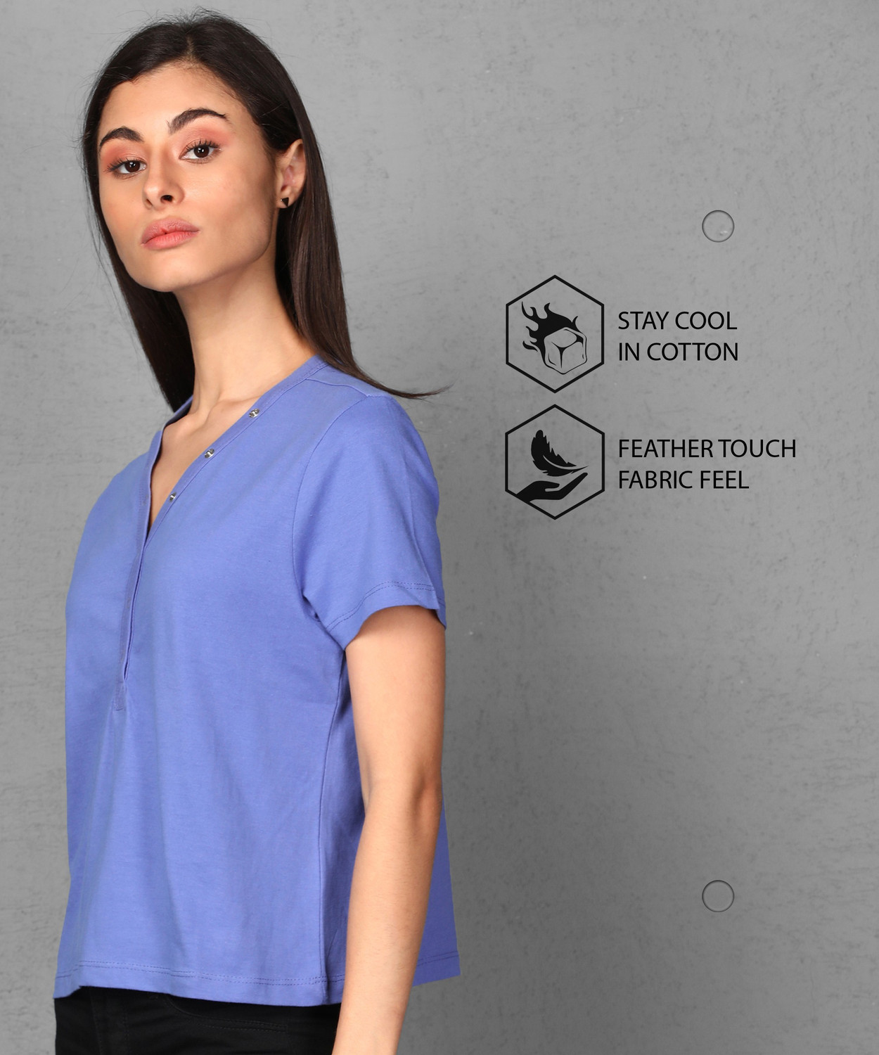 Image of METRONAUT Solid Women V Neck Purple T-Shirt