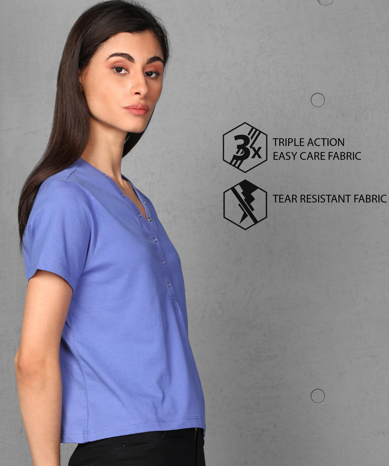Image of METRONAUT Solid Women V Neck Purple T-Shirt