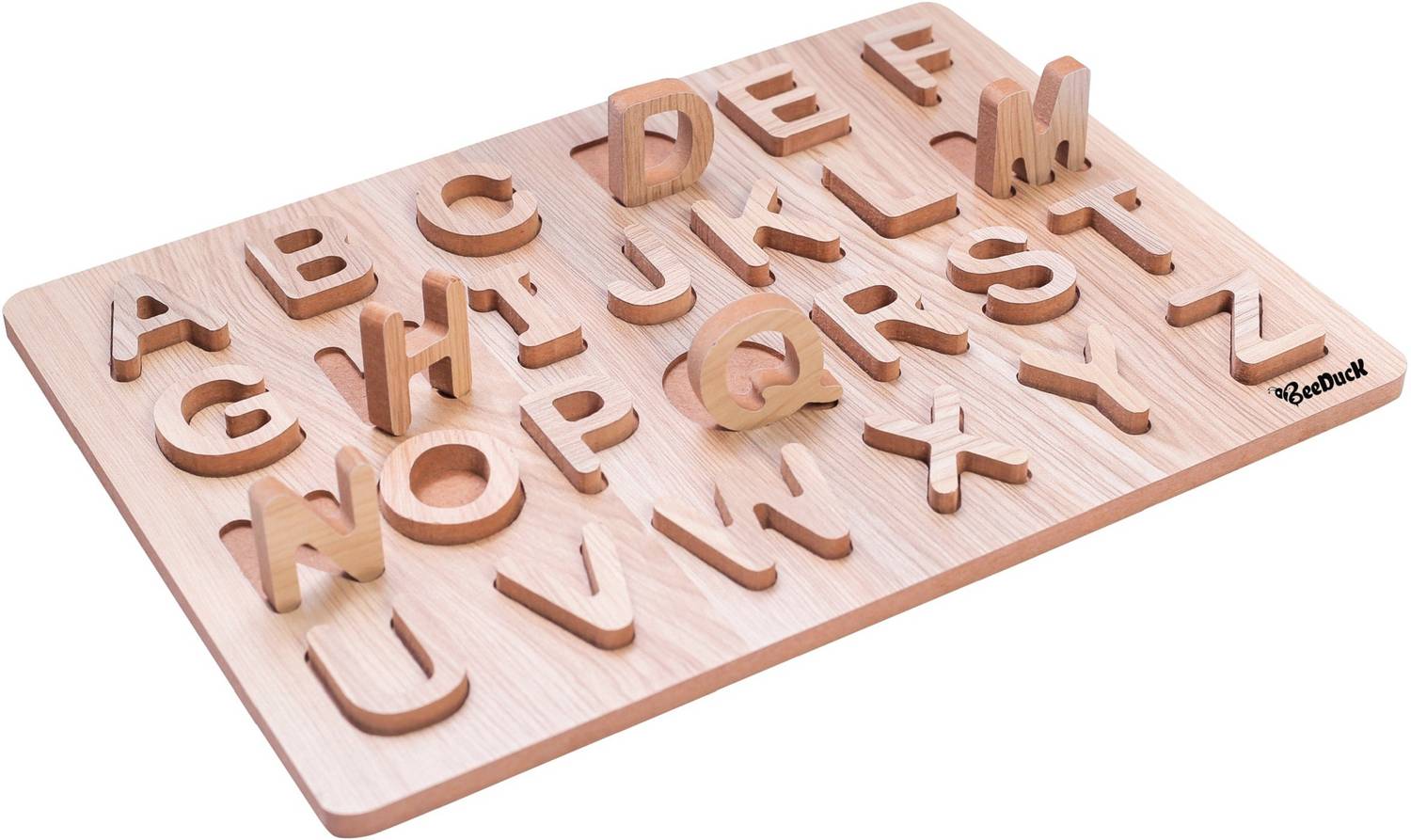 BeeDuck English Capital Alphabet Letters Learning and Educational Puzzle Toy | Capital Word Puzzle "ABCD" | Educational Puzzle Toys for your 2+ Years Old Kids (Brown)
