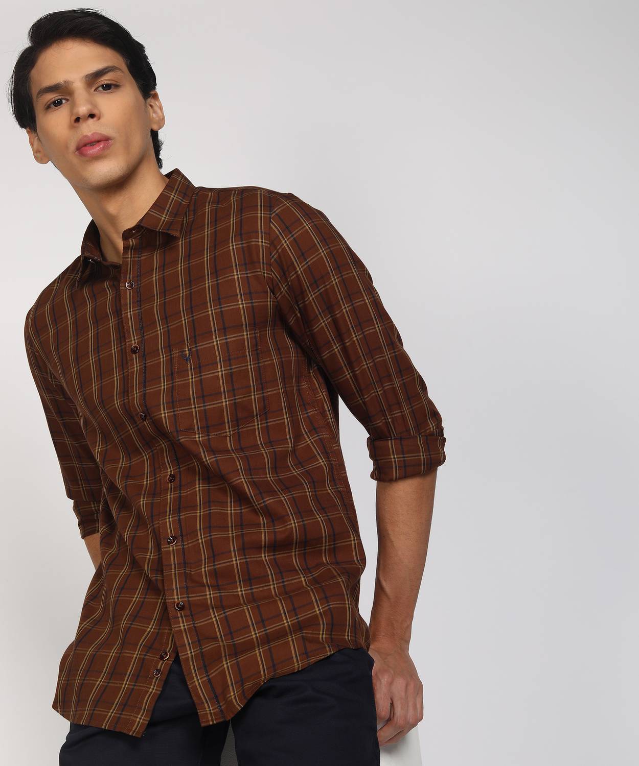 Allen Solly Men Checkered Casual Brown Shirt