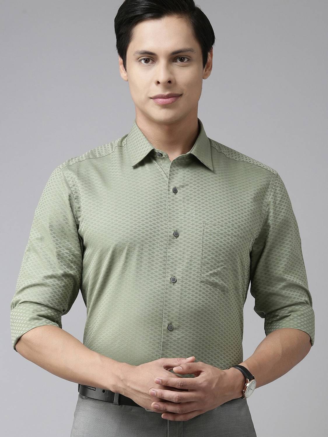 Arrow Newyork Men Self Design Formal Green Shirt
