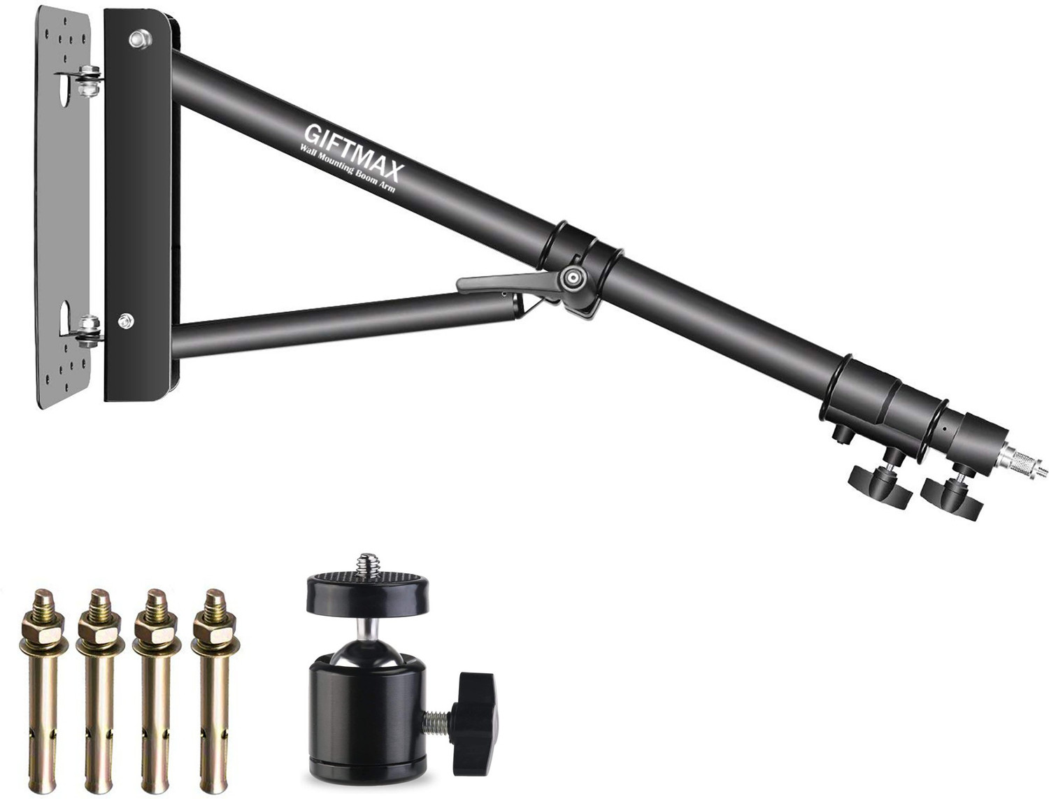 Image of GiftMax Wall Mount Boom Arm for Photography Studio Video Strobe Lights, Max Length 56 inches, Horizontal and Vertical Rotatable Tripod Bracket, Monopod Kit