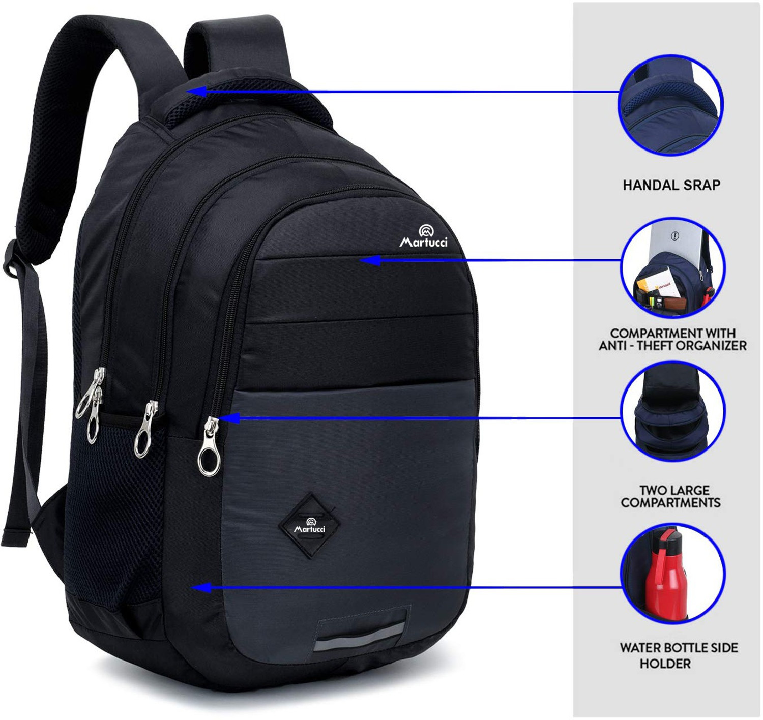 Image of Martucci Heavy Unisex Backpack for Men and Women|College Bag for Boys and Girls|Trending Backpack|Office Backpack with Rain Cover and Reflective Strip 32 L Laptop Backpack