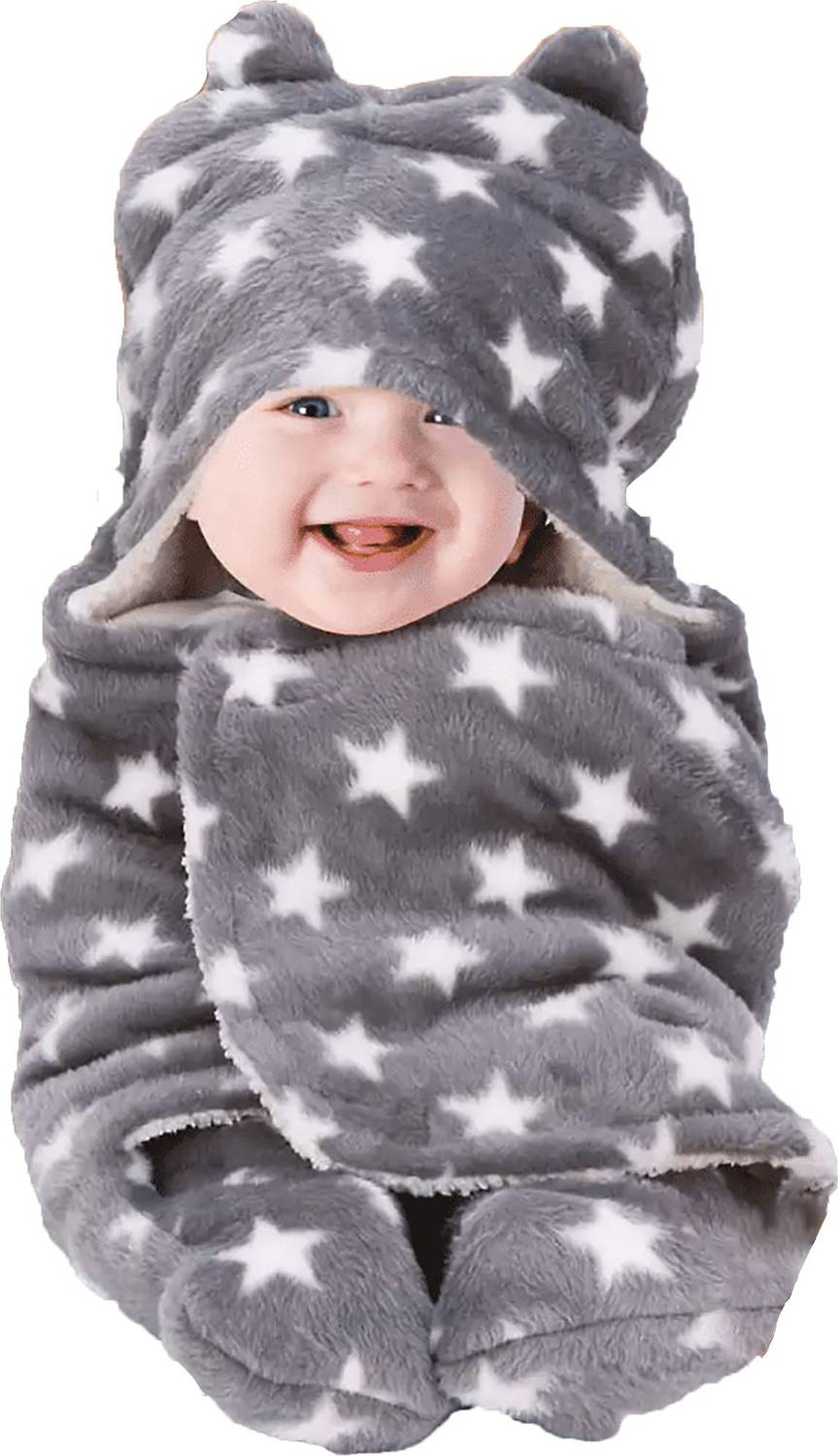 BeyBee Printed Single Hooded Baby Blanket for  Mild Winter