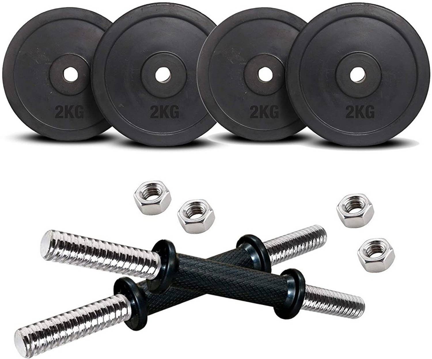BEACON INTERNATIONAL Rubber Weight Set 8 Kg (2 Kg X 4) With a pair of Dumbbell Rods with metal nuts Adjustable Dumbbell