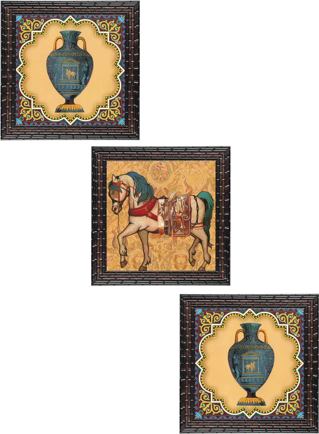 Image of Indianara Set of 3 Modern Art Framed Wall Hanging Laminated Paintings Matt Art Prints 9.5 inch x 9.5 inch each without Glass (4010GB) Digital Reprint 19 inch x 19 inch Painting