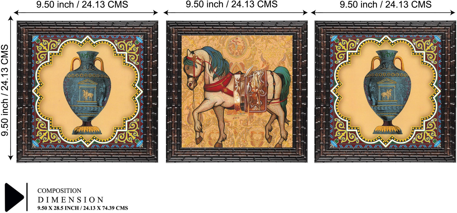 Image of Indianara Set of 3 Modern Art Framed Wall Hanging Laminated Paintings Matt Art Prints 9.5 inch x 9.5 inch each without Glass (4010GB) Digital Reprint 19 inch x 19 inch Painting