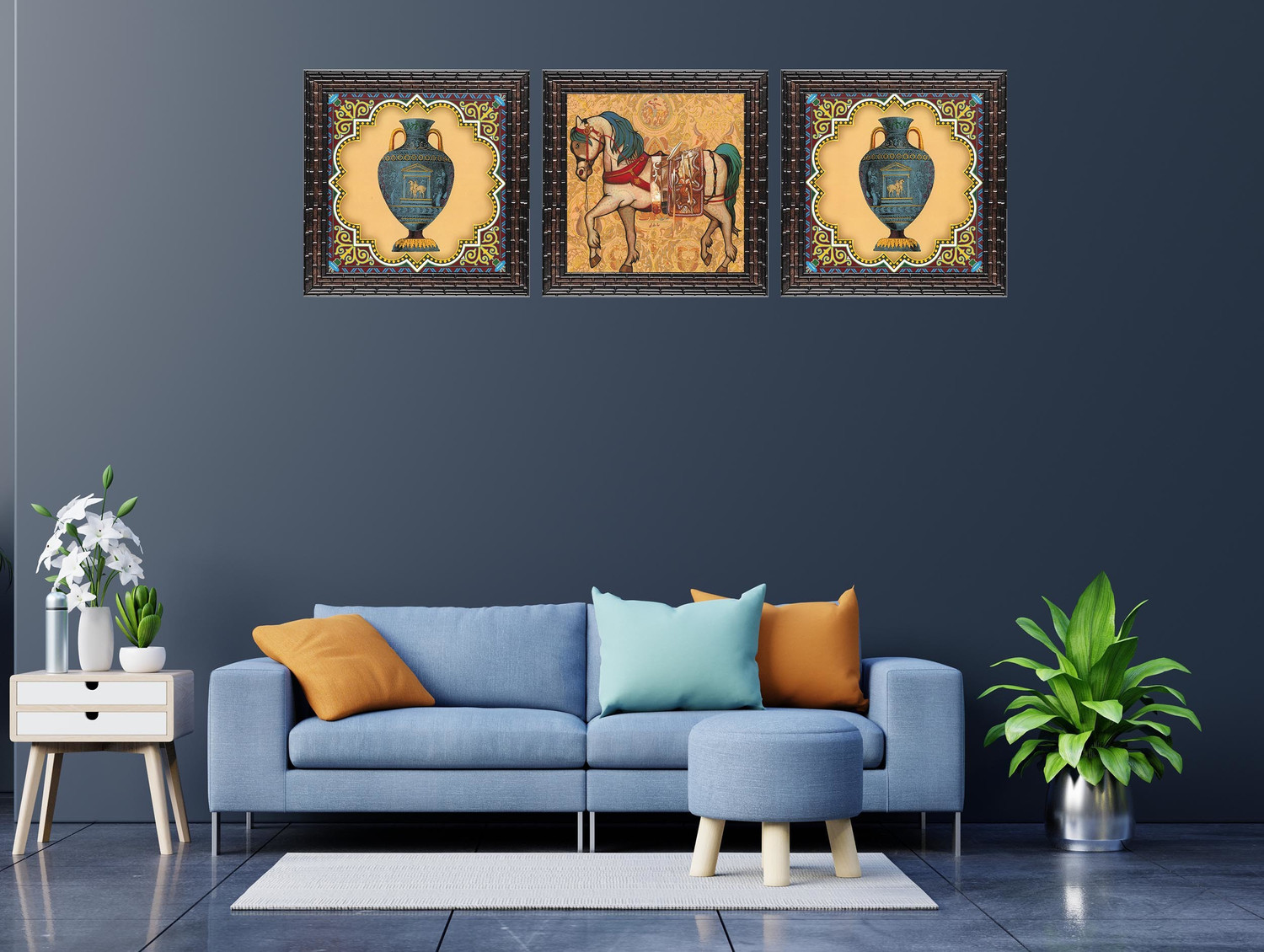 Image of Indianara Set of 3 Modern Art Framed Wall Hanging Laminated Paintings Matt Art Prints 9.5 inch x 9.5 inch each without Glass (4010GB) Digital Reprint 19 inch x 19 inch Painting