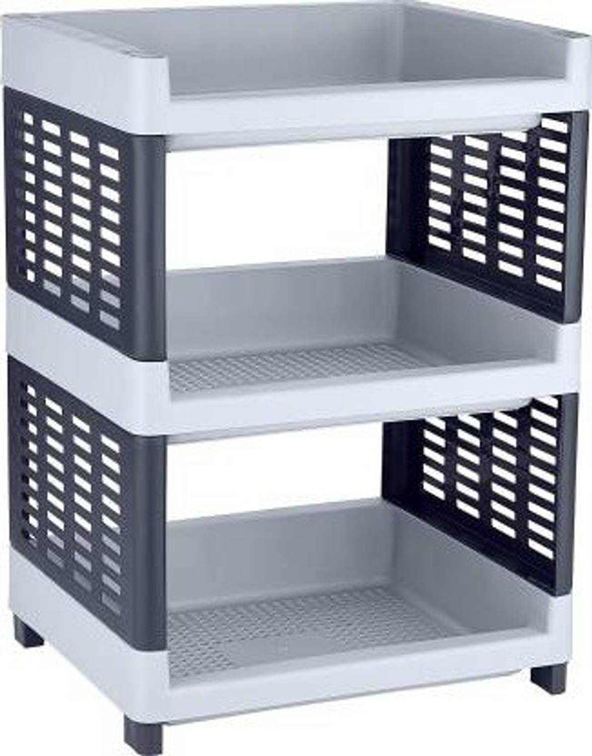 AK HUB Utensil Kitchen Rack Plastic Multipurpose Viva 3 Compartments Plastic Rack for Office, Kitchen and General Use Plastic Wall Shelf ( Grey )