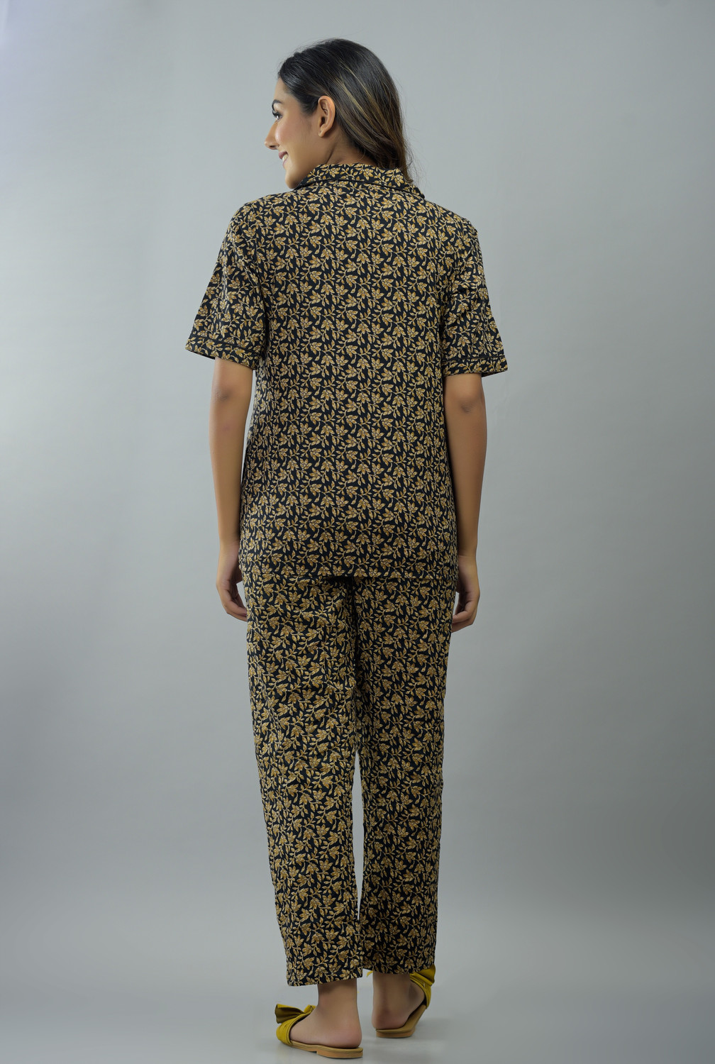 Image of PINKPERRY Women Printed Yellow Shirt & Pyjama set