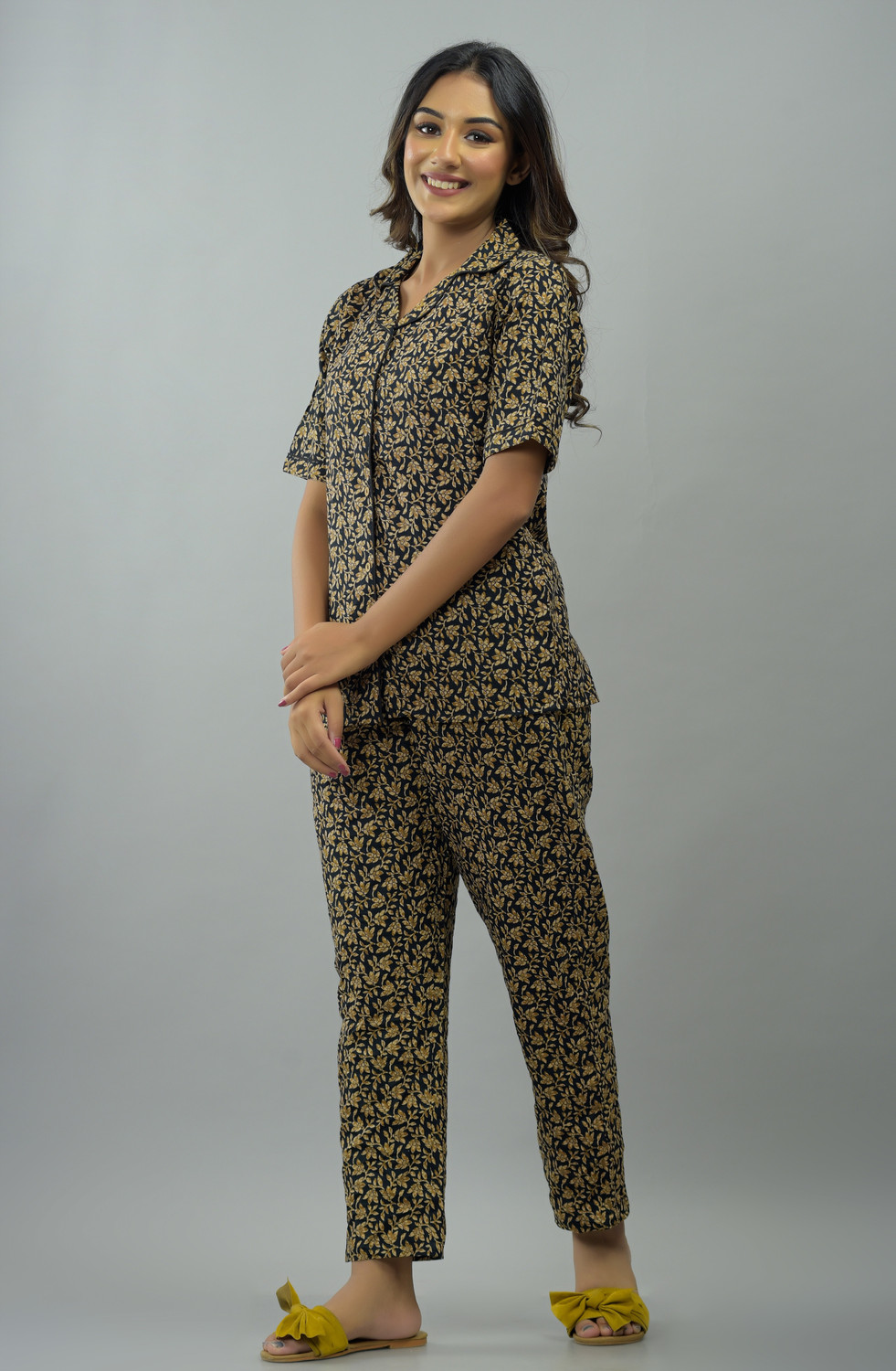 Image of PINKPERRY Women Printed Yellow Shirt & Pyjama set