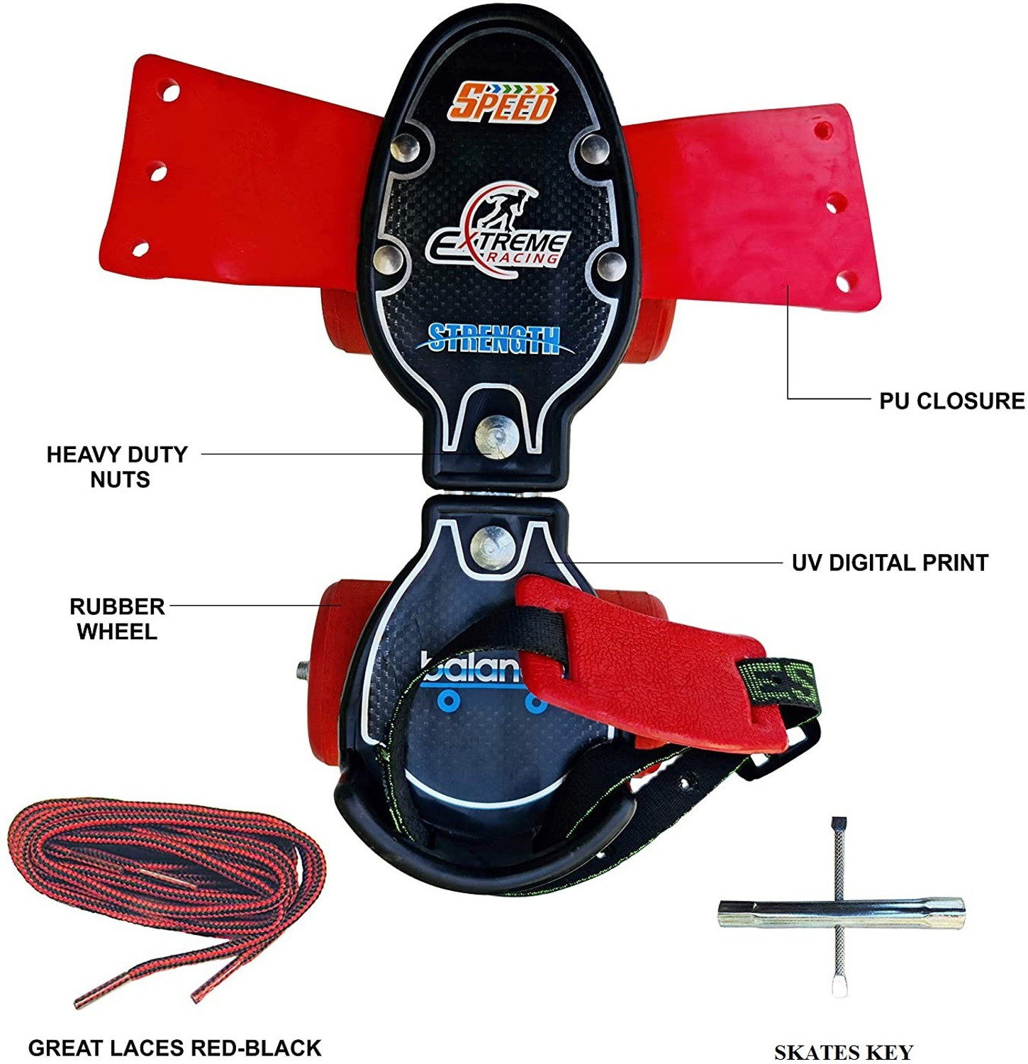 Image of Jaspo Tenacity Lite Rubber Wheel Adjustable Quad Roller Skate (6-14 years) Quad Roller Kids Size 1 UK - 8 UK