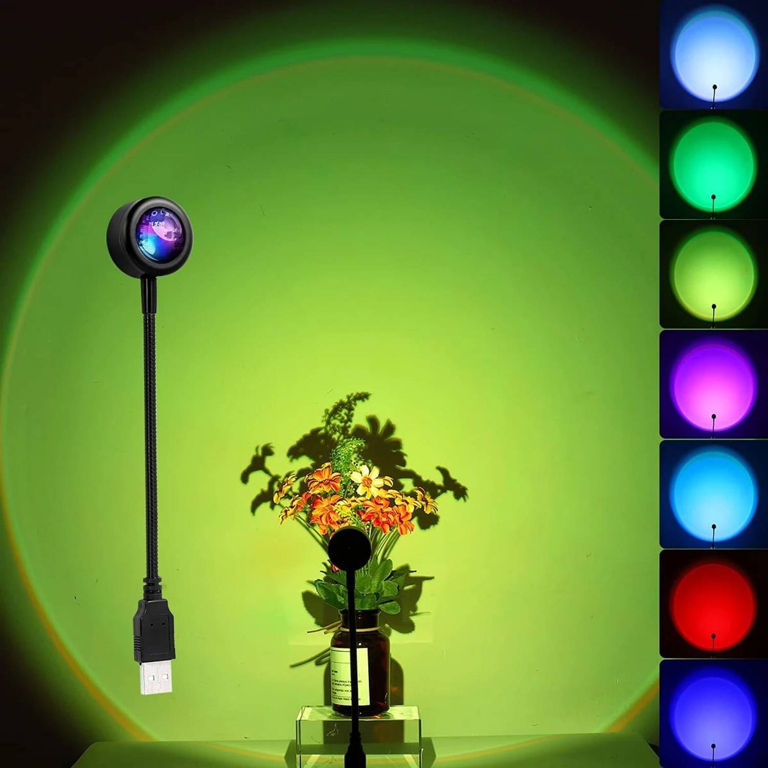 BuyerHub 360 Degree Rotation USB Sunset Projection lamp with 7 colors & 13 Functional modes, Romantic Visual Ambient Light Network Red Light for Home, Bedroom, Car, Party, Selfie Décor Night Lamp