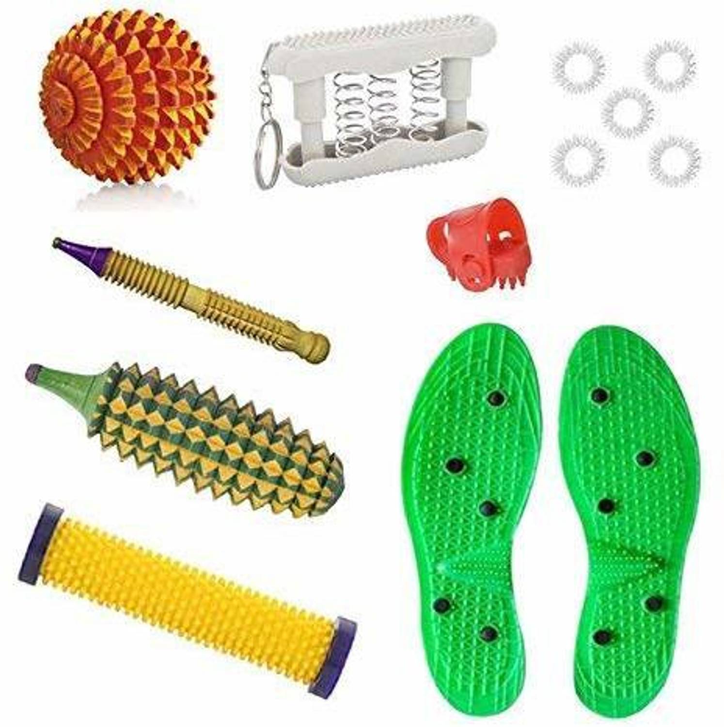 Acupunx New Tools Combo Kit with Yoko Poly-plastics Sole Height Increase, Wooden Ball, Thumb Pressure, Sujok Ring, Energy Roll, Wooden Jimmy, Pocket Exercise and Wooden Kerala Massager