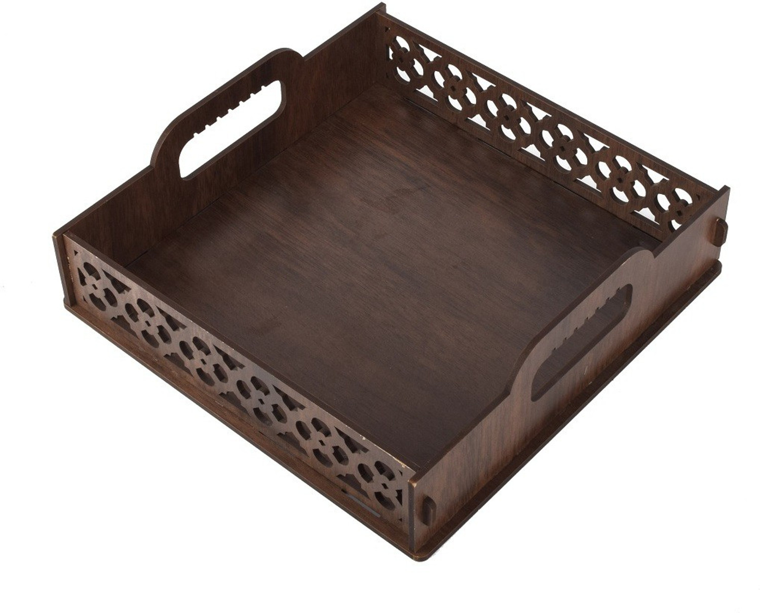 Image of Nexat Handmade MDF Wooden Tray, Ideal for Home Decor, Coffee Table, Breakfast, Serving, Dining, Dark brown (30cm x 30cm x 5cm) Tray