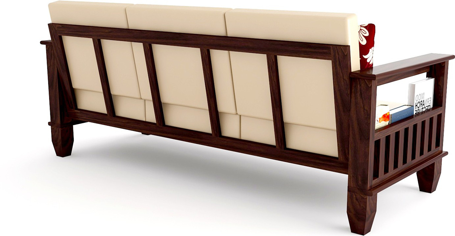Image of Kendalwood Furniture Solid Wood 3 Seater Wooden Sofa set for living Room Furniture Fabric 3 Seater Sofa