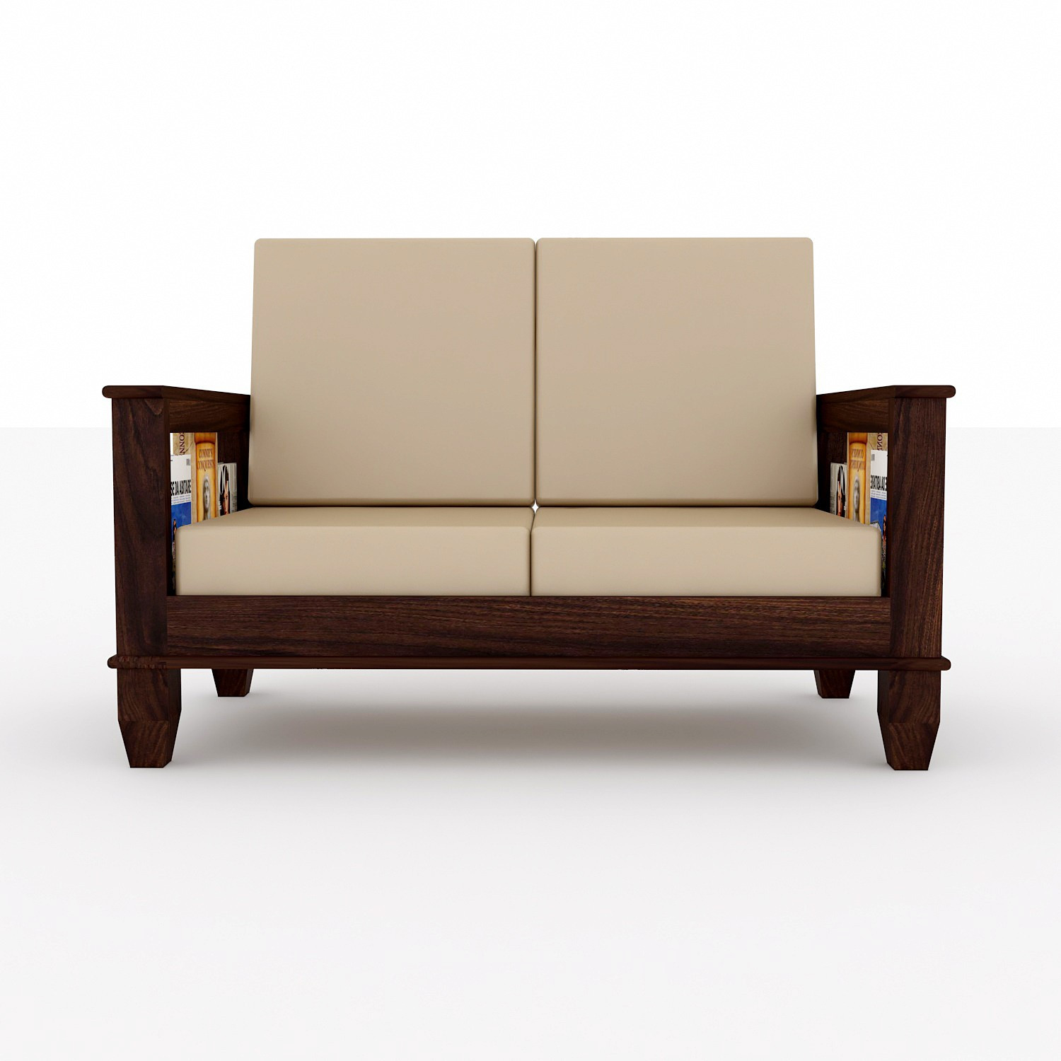 Image of Kendalwood Furniture Solid Wood 2 Seater Wooden Sofa set for living Room Furniture Fabric 2 Seater Sofa