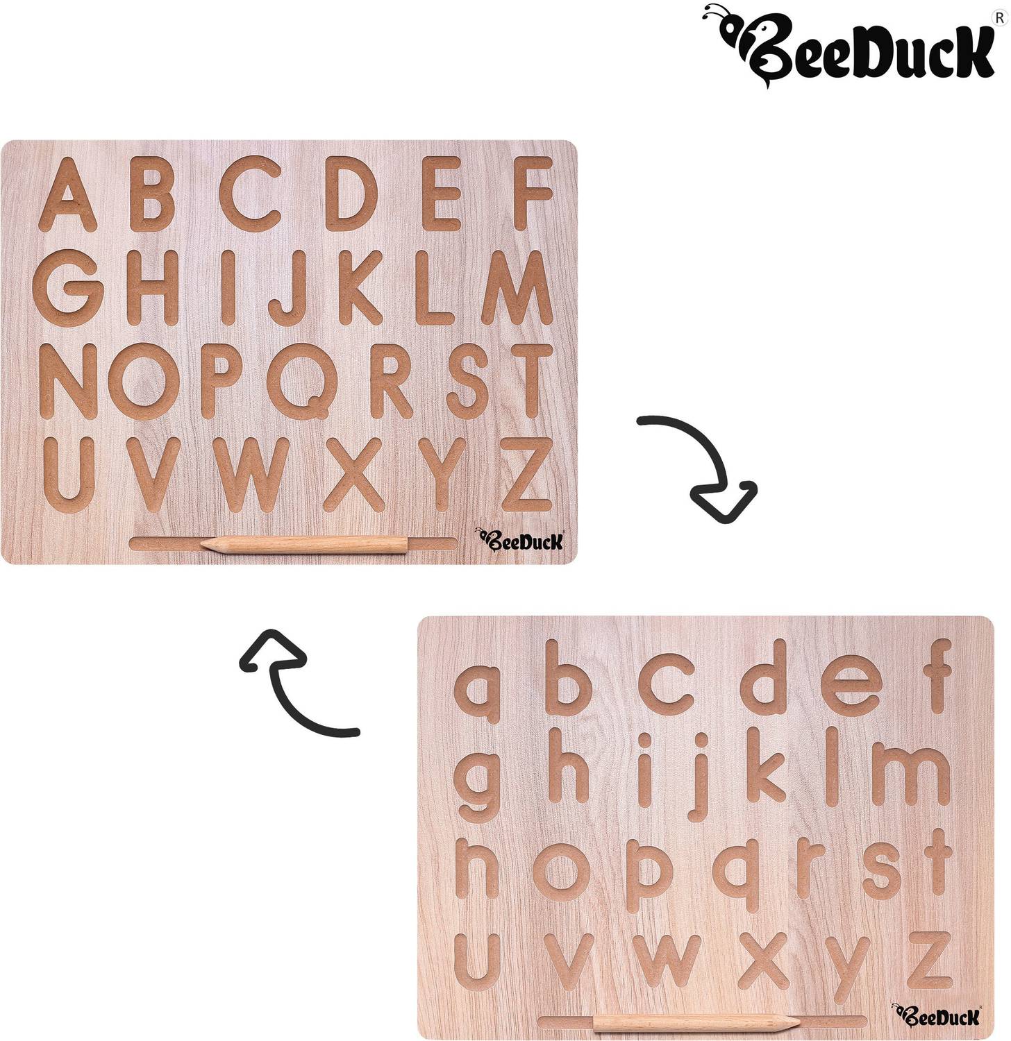 BeeDuck English Alphabet Tracing Board with Dummy Pencil | Capital Word "ACBD" and Small Word "abcd" | Learning and Educational Puzzle Toys for 2+ Years Old Kids