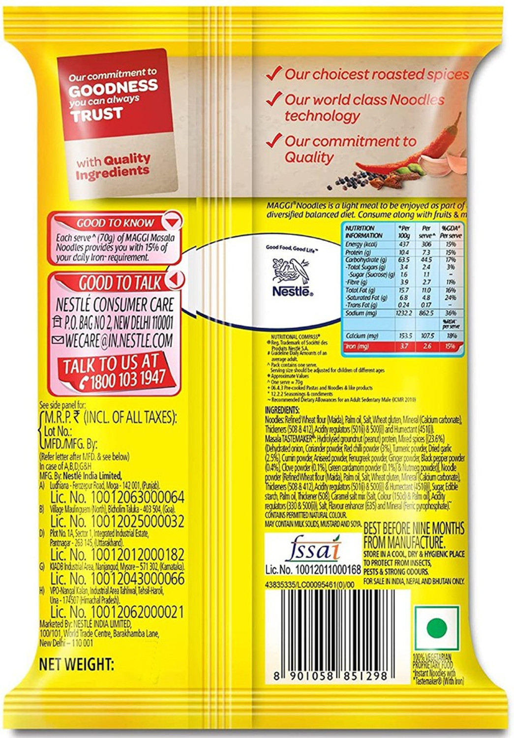 Image of Maggi Masala Instant Noodles Vegetarian 840 GRAMS (140G*6) Instant Noodles
