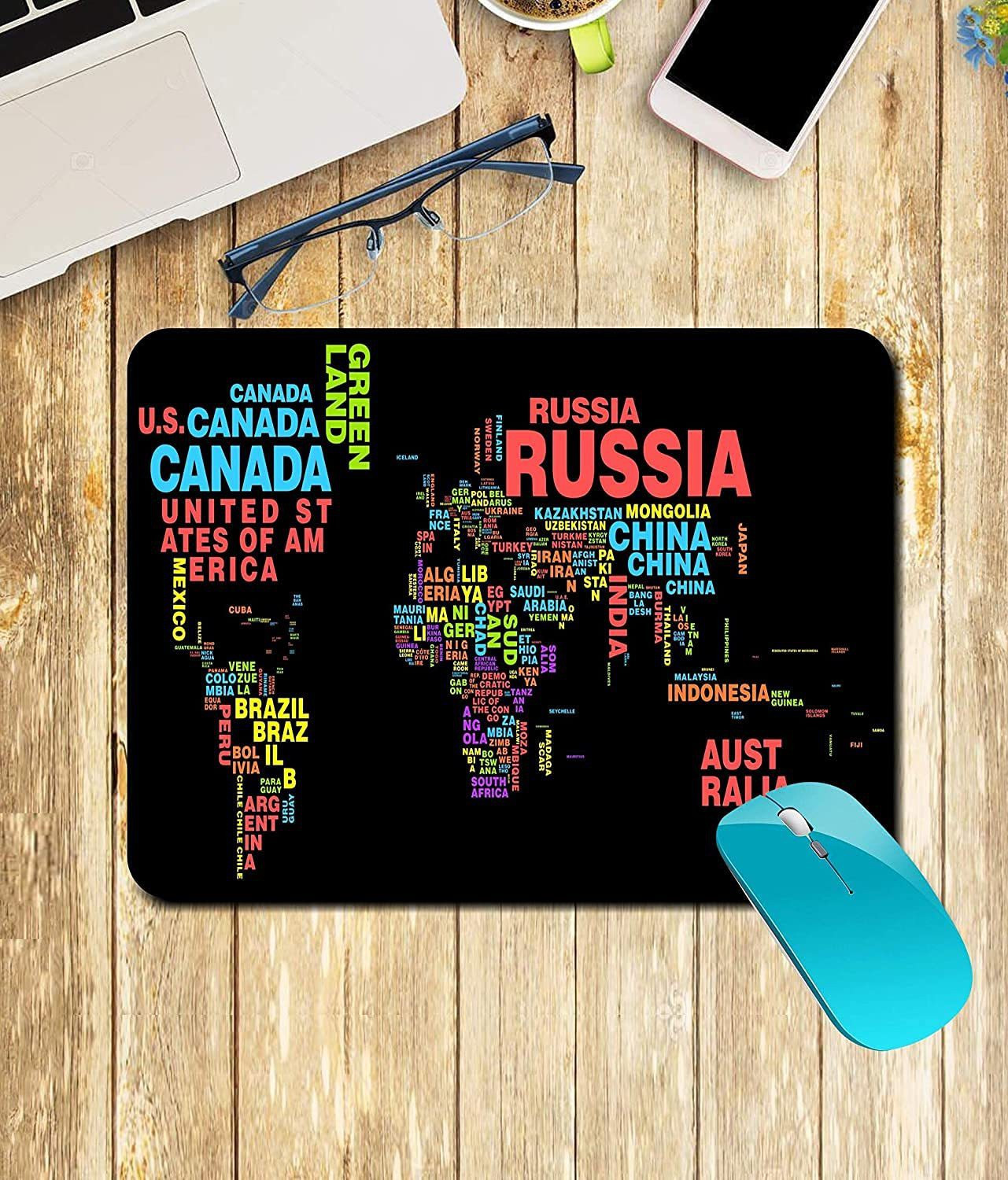 Image of ZORI World Country Names map Black Background Gaming Mouse Pad - Computer Laptop PC| WFH Office | Anti-Skid, Anti-Slip, Rubber Base Non Slip Base Mousepad