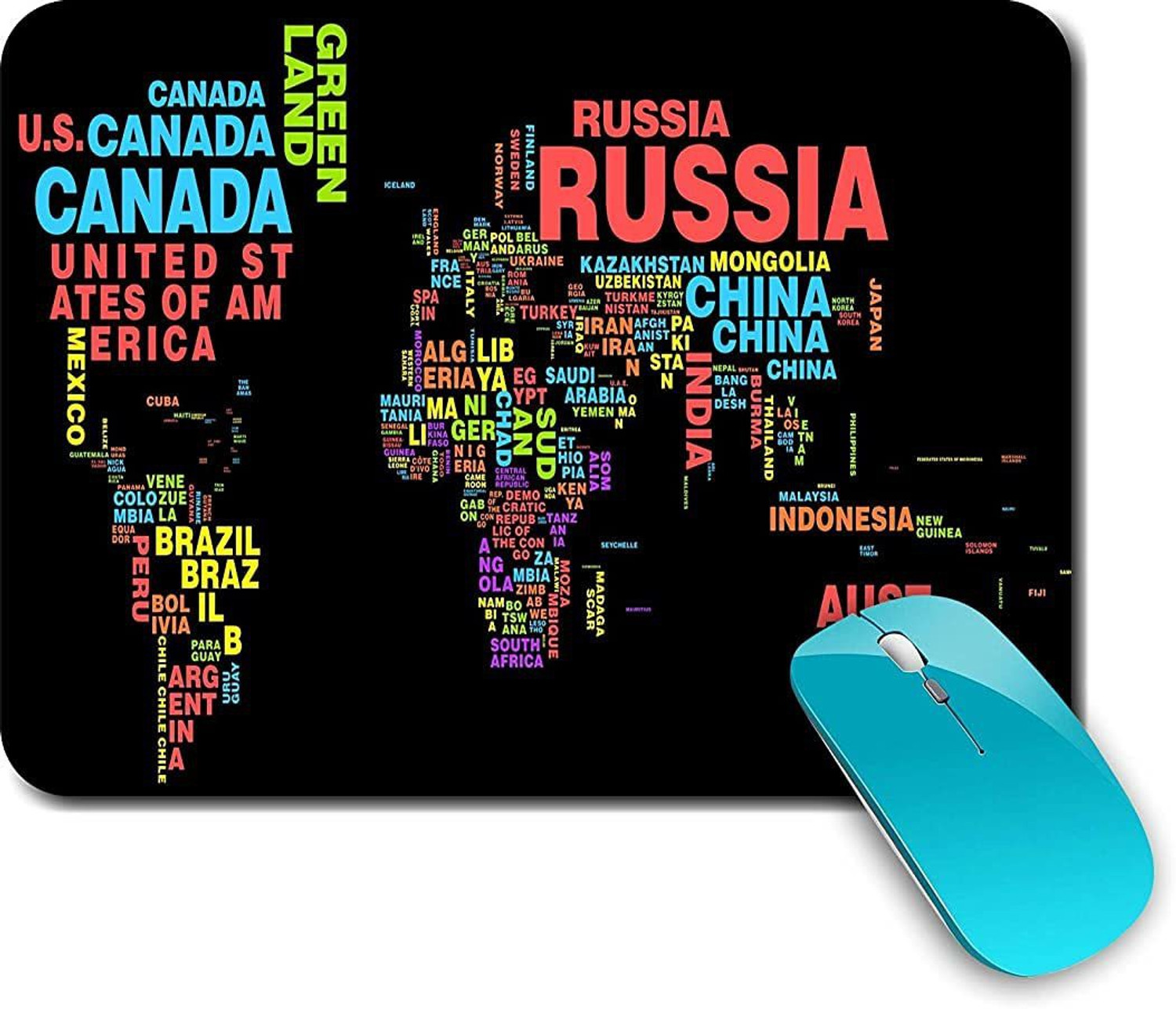 Image of ZORI World Country Names map Black Background Gaming Mouse Pad - Computer Laptop PC| WFH Office | Anti-Skid, Anti-Slip, Rubber Base Non Slip Base Mousepad