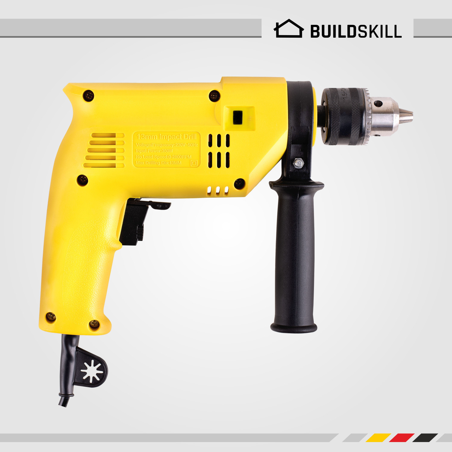 Image of BUILDSKILL 13mm 350W Reversible Impact Powerful Heavy Duty 13mm Electric Drill with High Quality 10 Bits Power & Hand Tool Kit