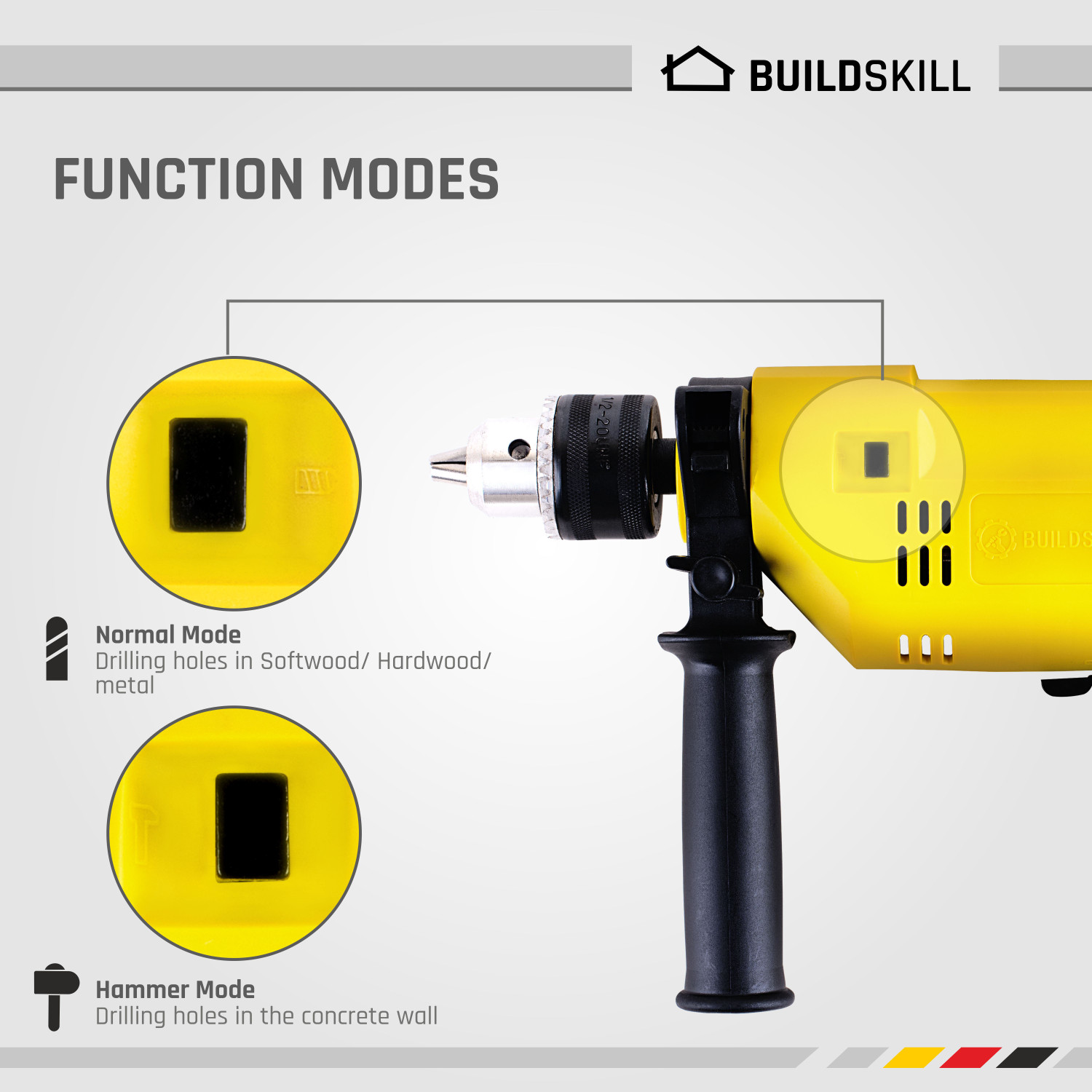 Image of BUILDSKILL 13mm 350W Reversible Impact Powerful Heavy Duty 13mm Electric Drill with High Quality 10 Bits Power & Hand Tool Kit
