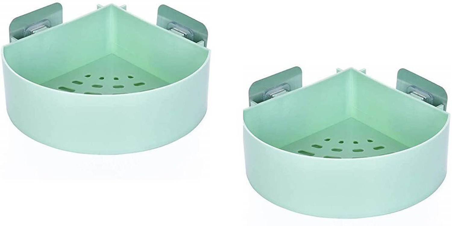 BLAPOXE 2PCS Bathroom Corner Shelf No Drill Self Adhesive Shower Caddy Kitchen Rack Storage Rack Organizer(Multicolour) Plastic Wall Shelf