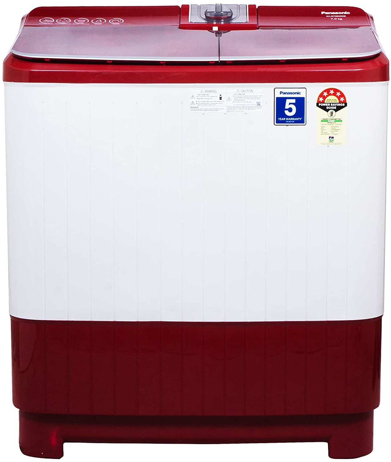 Image of Panasonic 7 kg Semi Automatic Top Load Washing Machine Red, White