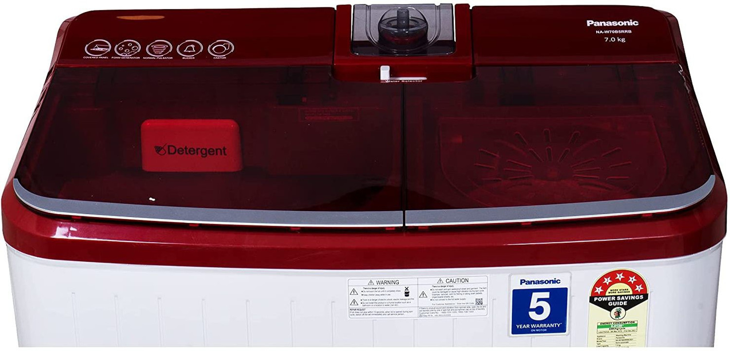Image of Panasonic 7 kg Semi Automatic Top Load Washing Machine Red, White