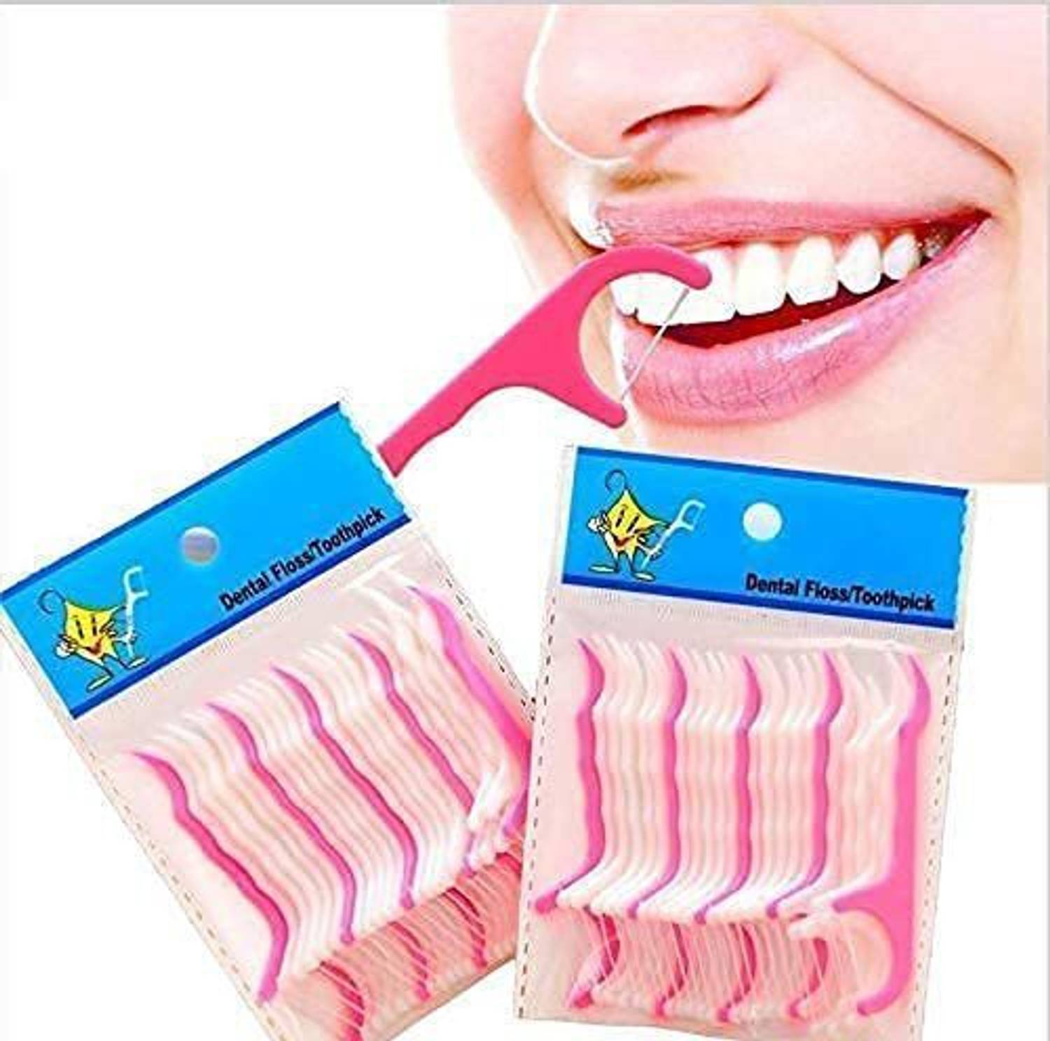 Adhvik Pack of 2 ( 40 Pcs ) Dental Tooth Pick Flossers Cleaners Head Oral Dental Hygiene Brush Tooth Cleaning Tool