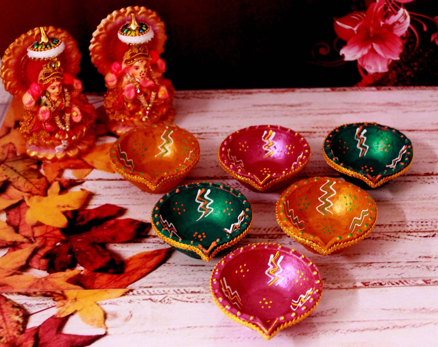 Bossify Premium Eco-Friendly Clay Diya Deepak For Diwali Earthen Diyas Assorted Colorful Set02 | Diwali Decoration Puja Diya | Handmade Diya for Home Shop Office Indoor Outdoor Diwali Design Hand Painted Colored Mud Diya | Oil Diya Home Décor Item Earthenware, Terracotta (Pack of 6) Table Diya Set
