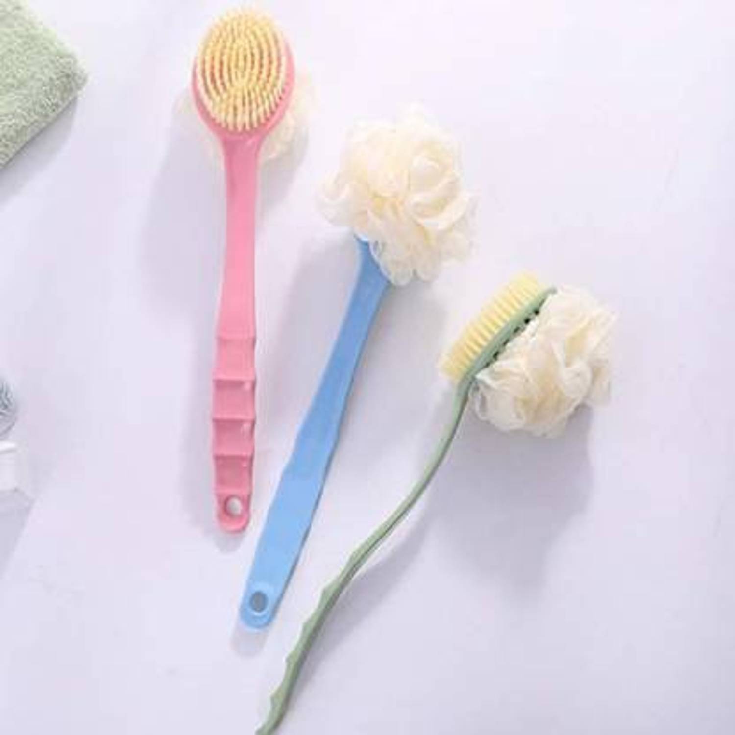 Ancestors ,Bath shower Brush with Bristles and Loofah Back Scrubber with Curved Long Handled for Skin Exfoliating Bath,Massage Bristles Suitable for Wet or Dry, Men and Women