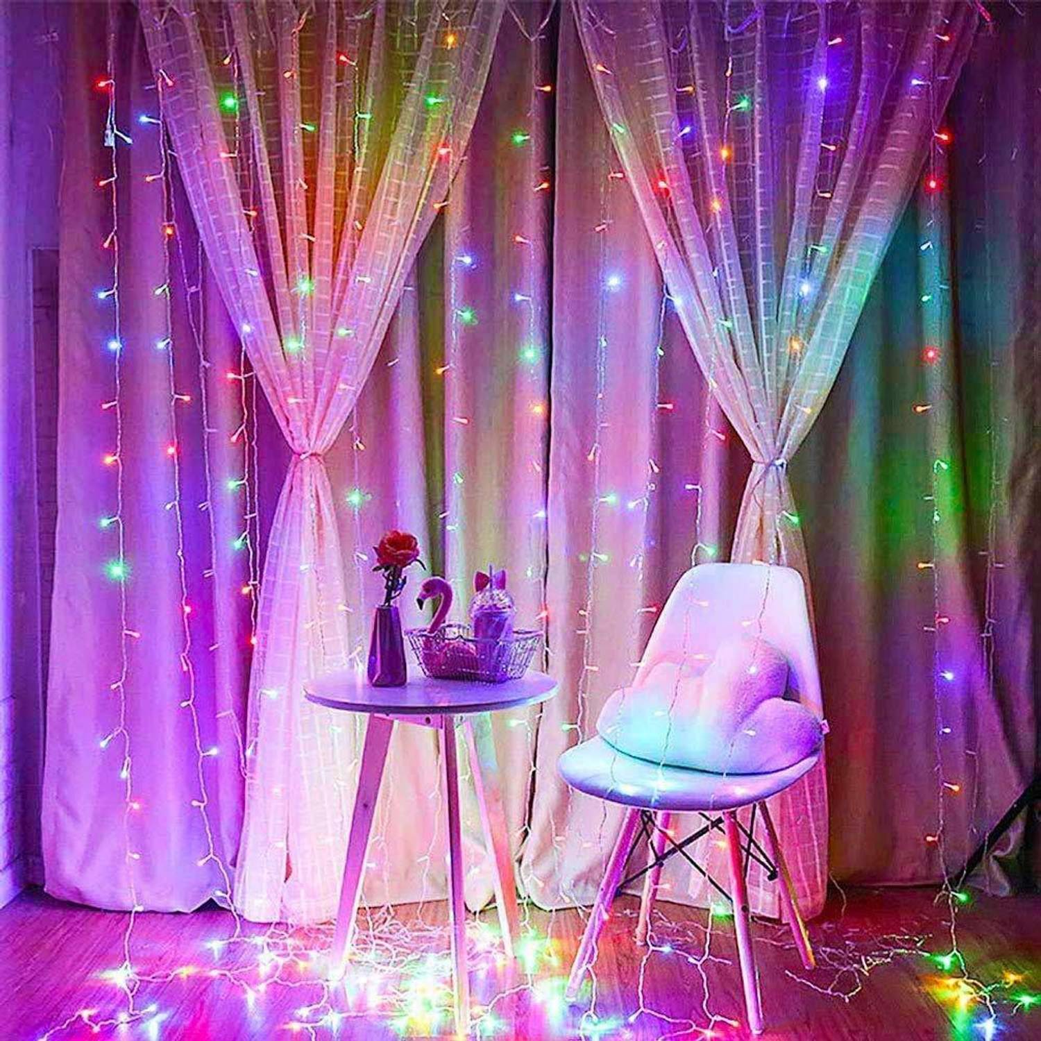 alila 300 LEDs 3 m Multicolor Steady, Flickering Net/Mesh Rice Lights